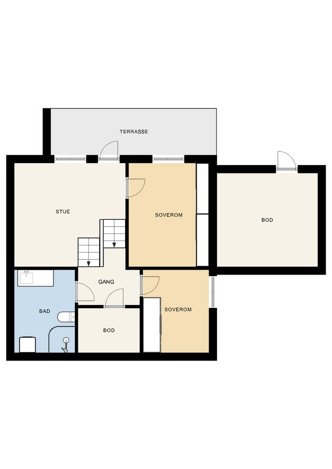 Plantegning av boligens to nedre halvetasjer. Galleribilde