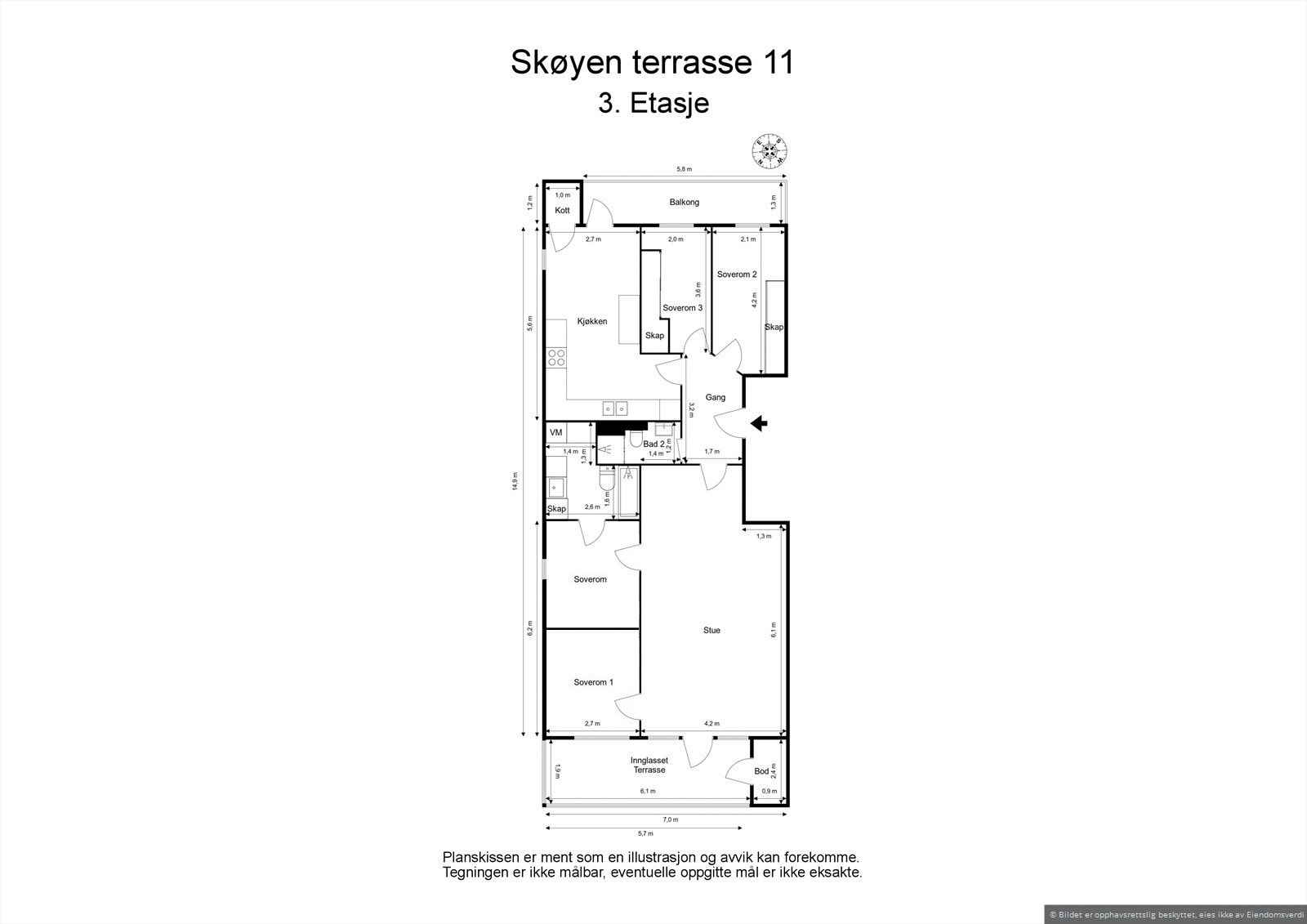 Alternativ planskisse Skøyen terrasse 11 med 4 sov / vindu på gavlvegg (må settes inn) Galleribilde