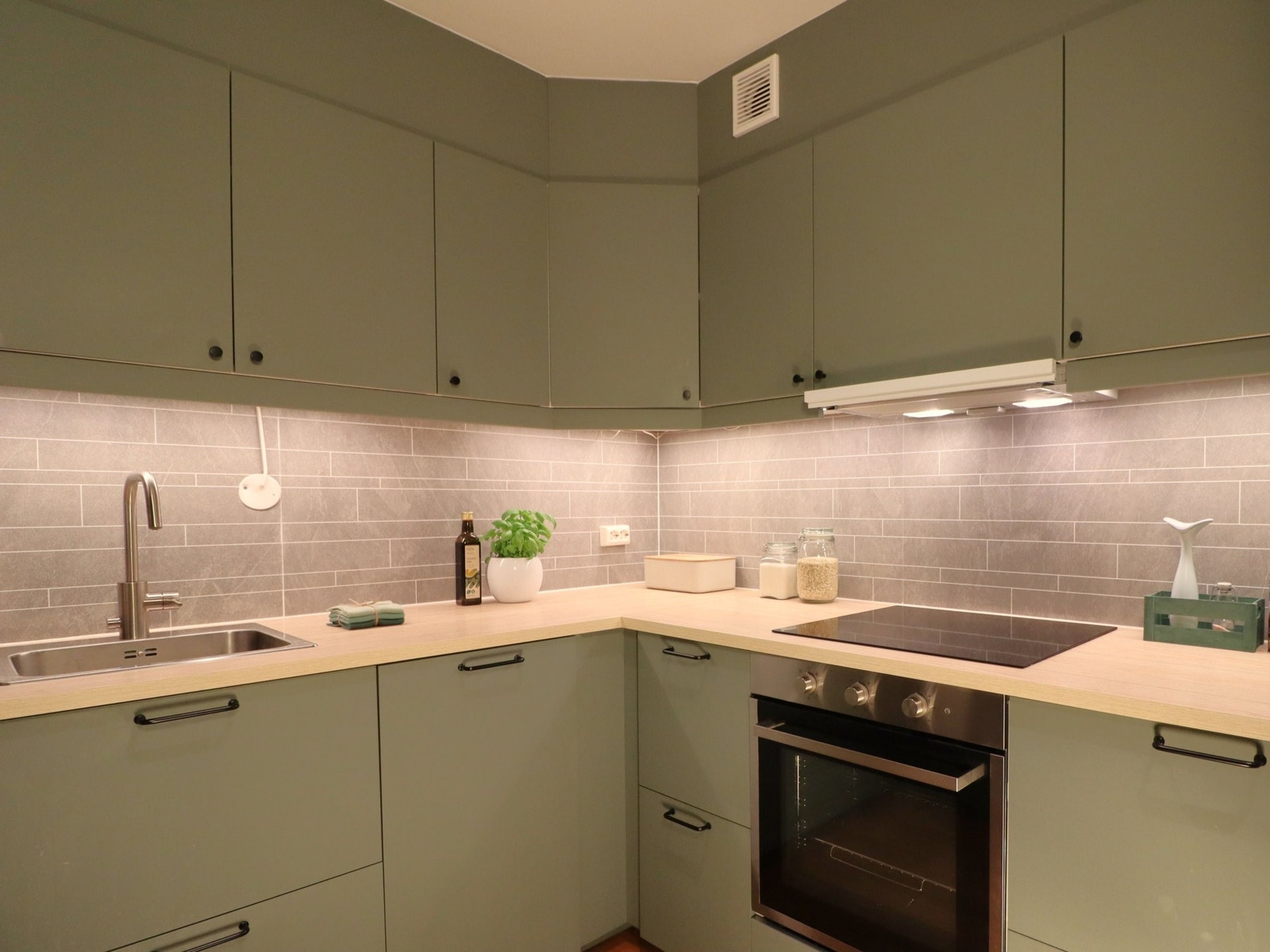 Induksjonstopp og stekeovn, samt splitterny kjøkkenkran. Galleribilde