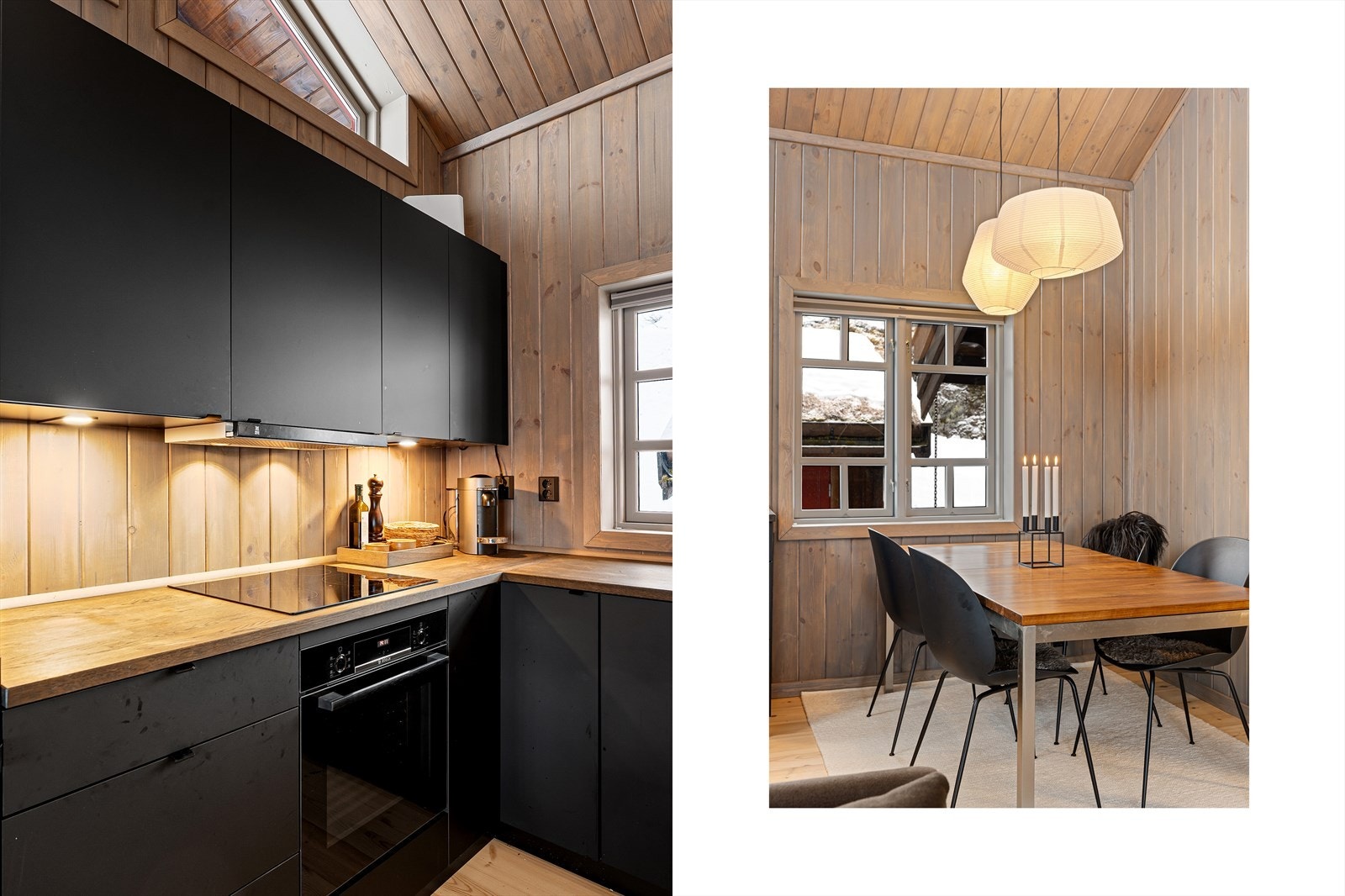 Svart innredning og heltre benkeplate gir et moderne preg - Integrerte hvitevarer Galleribilde