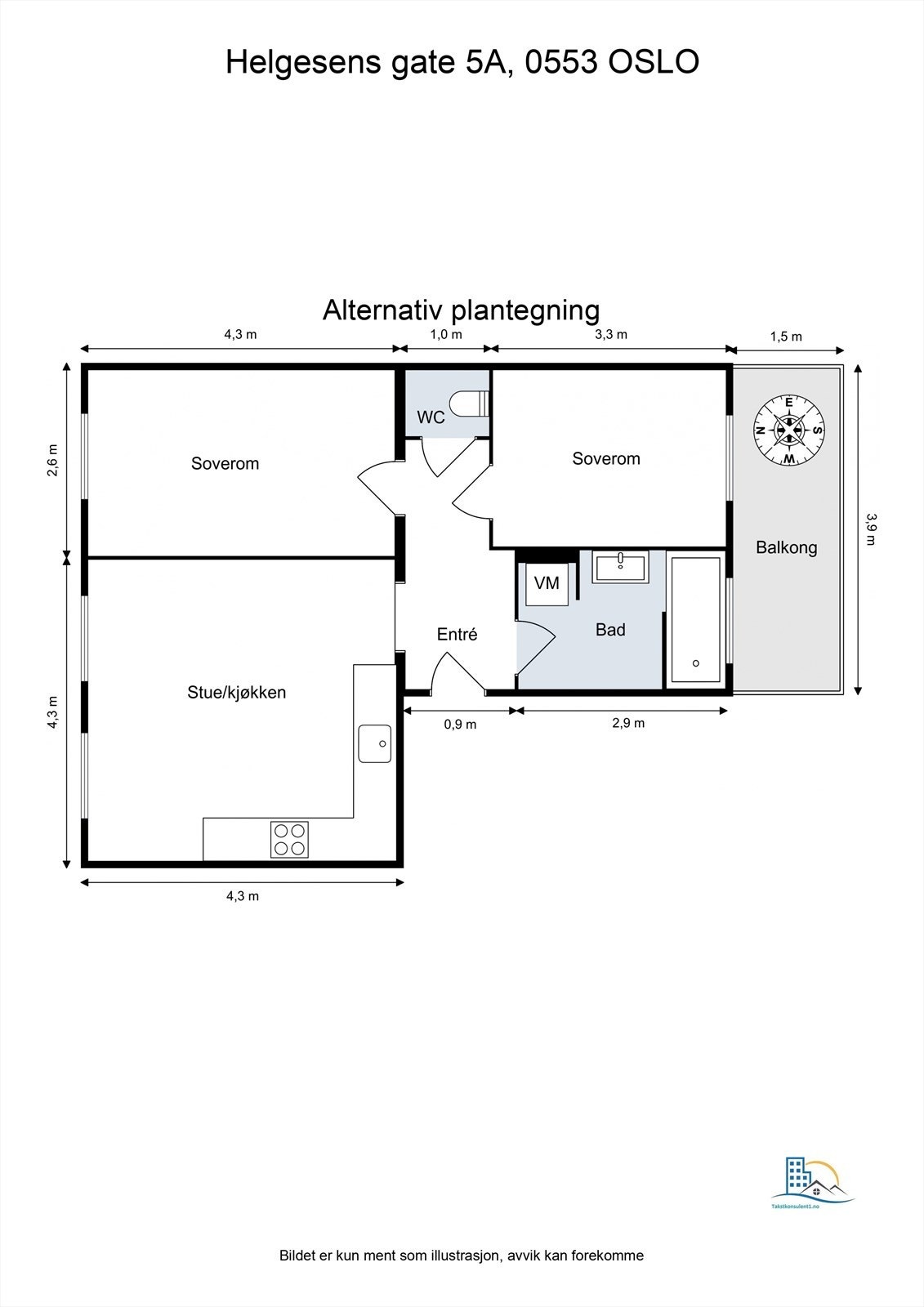 - Alternativ plantegning. Kjøper må selv undersøke hvorvidt løsningen lar seg gjøre - Galleribilde