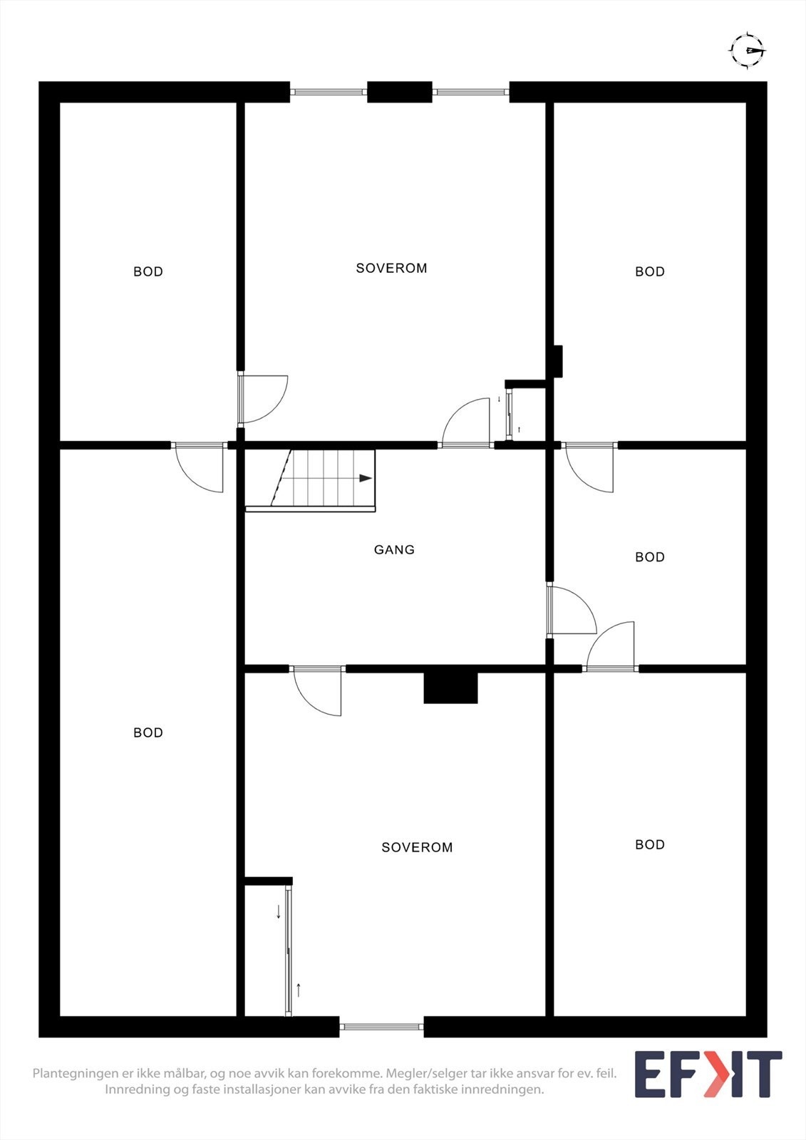 Andre etasje inneholder to soverom og fem kott for rikelig med lagringsplass. Galleribilde