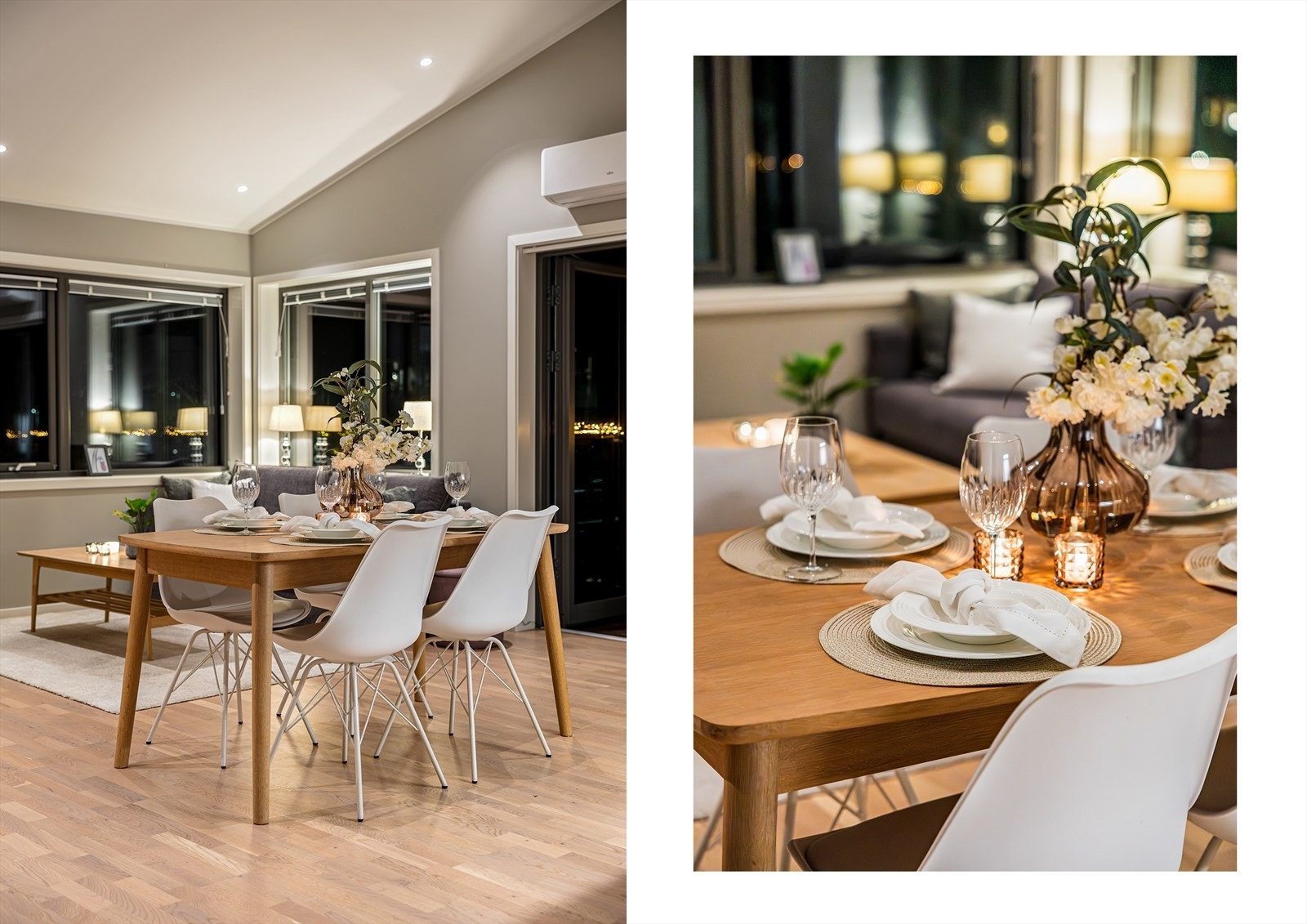 Her får du en lun og koselig stue med både varmepumpe og vedovn for fleksibel oppvarming. Galleribilde