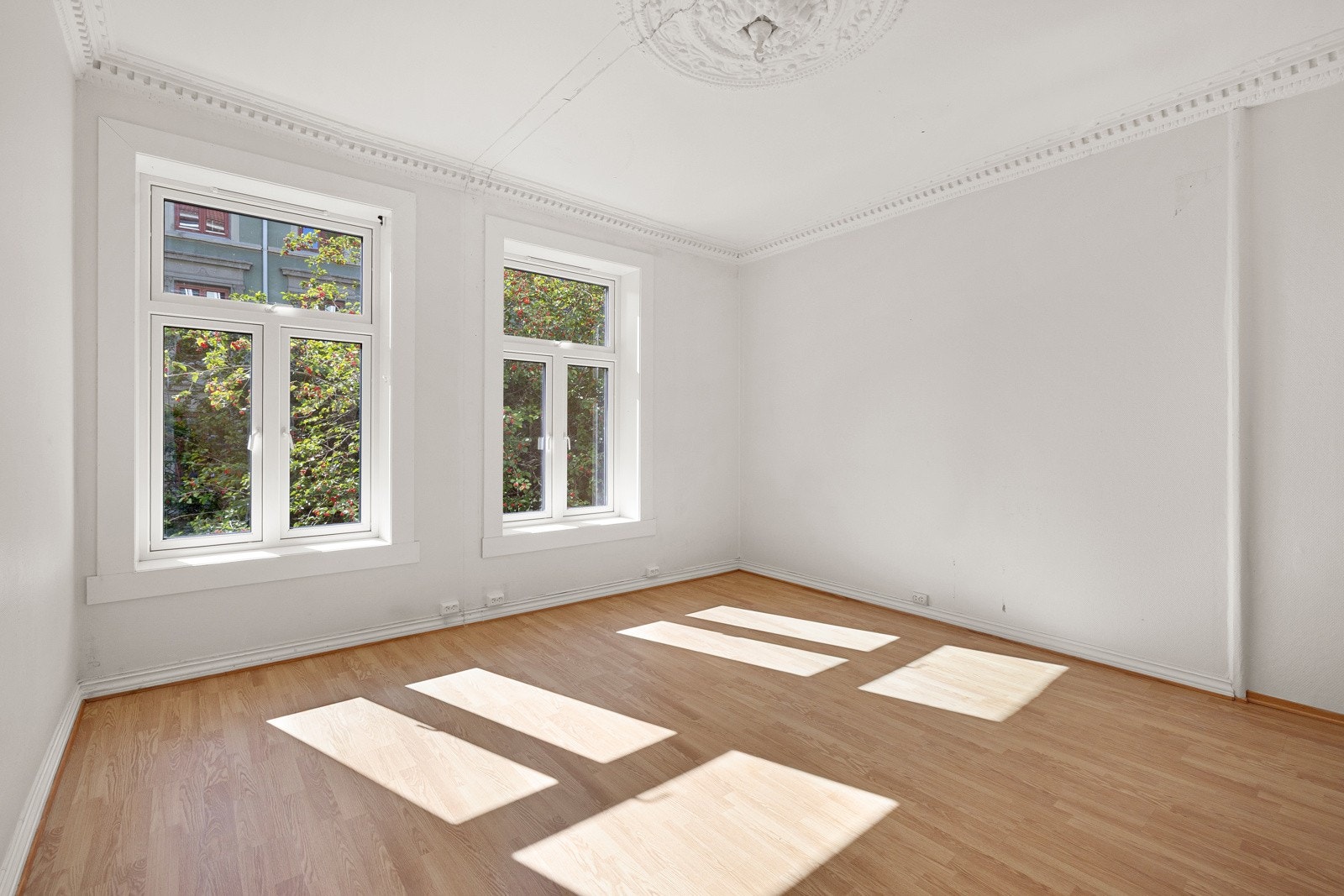 Soverommet vender ut mot rolig, enveiskjørt gate med flotte trær rett utenfor. Galleribilde