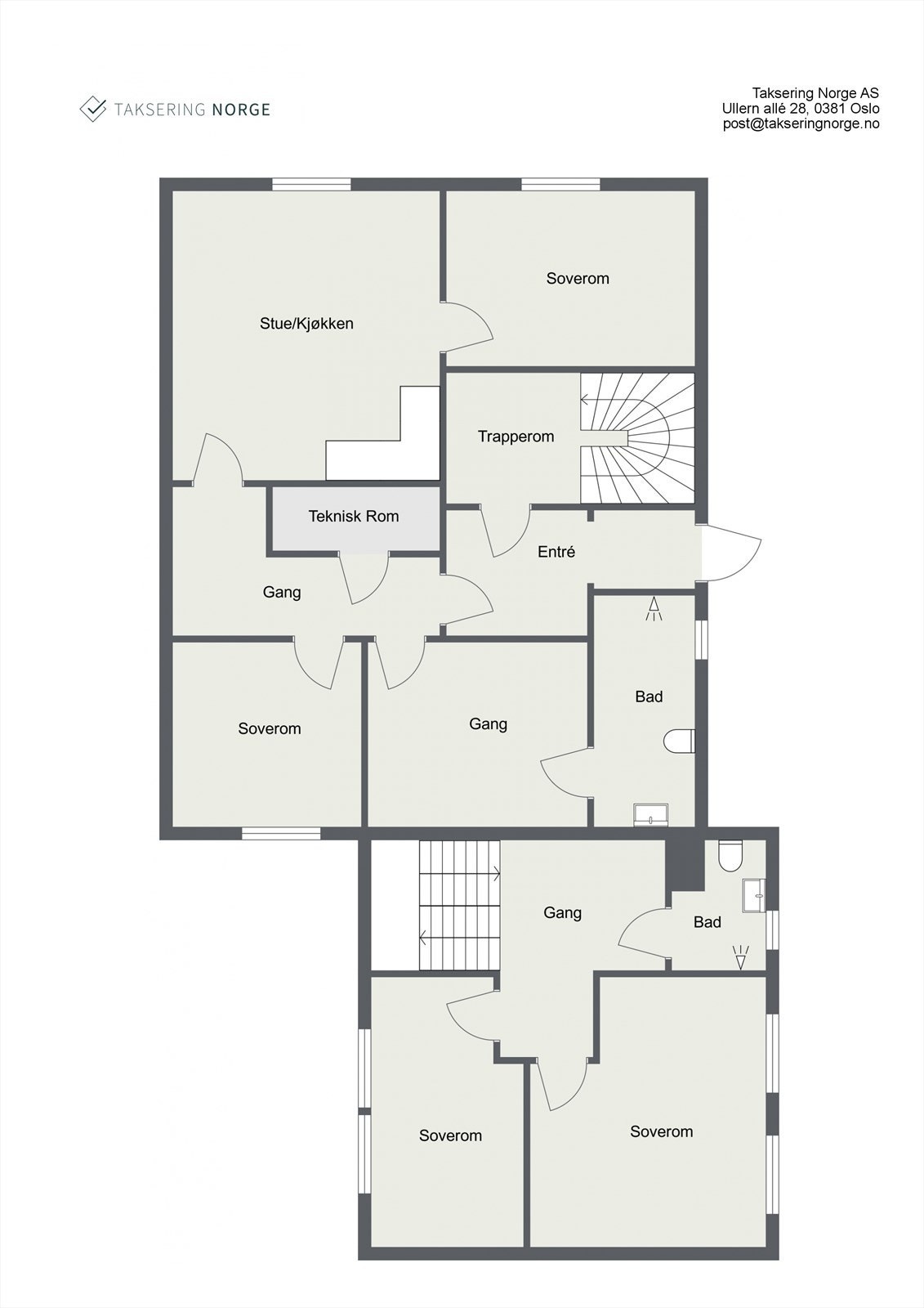 Underetasjen er innredet med rom som som brukes som entré, tre ganger, trapperom, to bad, stue/kjøkken og fire soverom. Underetasjen er ihht tegninger ikke godkjent som varig opphold - dvs alle innredede rom er ikke godkjente. Galleribilde
