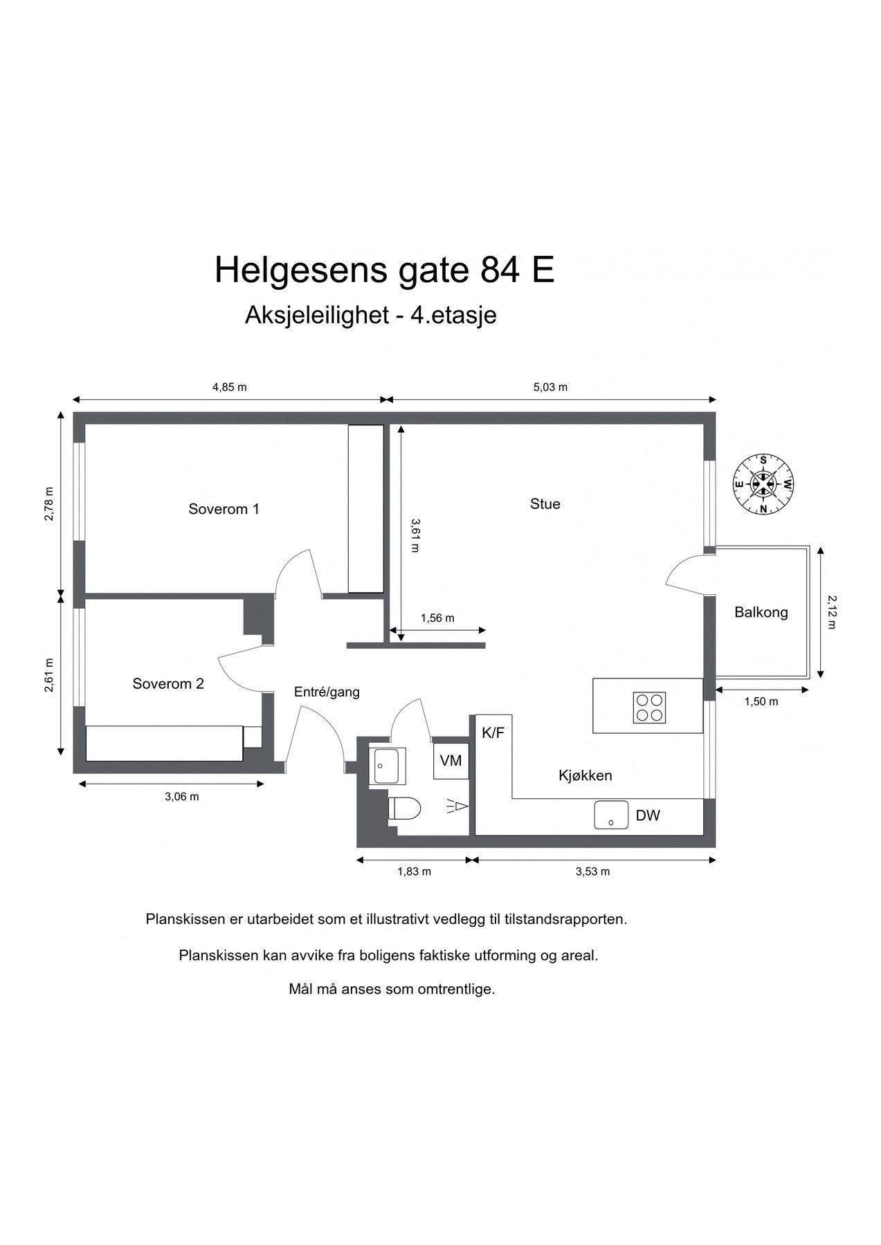 Leiligheten ligger i byggets 4. etasje og har en praktisk planløsning med luftige og gode rom. I tillegg til innvendige arealer disponeres to boder for ekstra lagringsplass. Loftsboden har et areal på 10 kvm (gulvareal) og kjellerboden 3 kvm. Galleribilde
