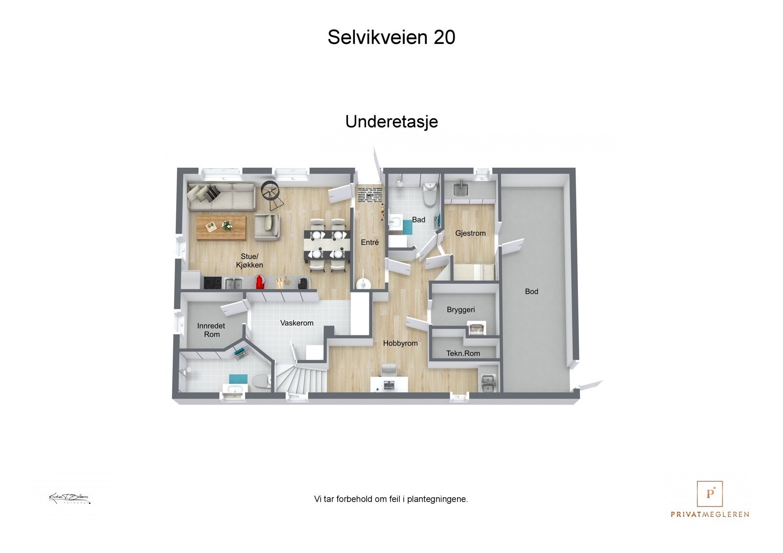Selvikveien 20 - 3D plantegning Underetasje Galleribilde
