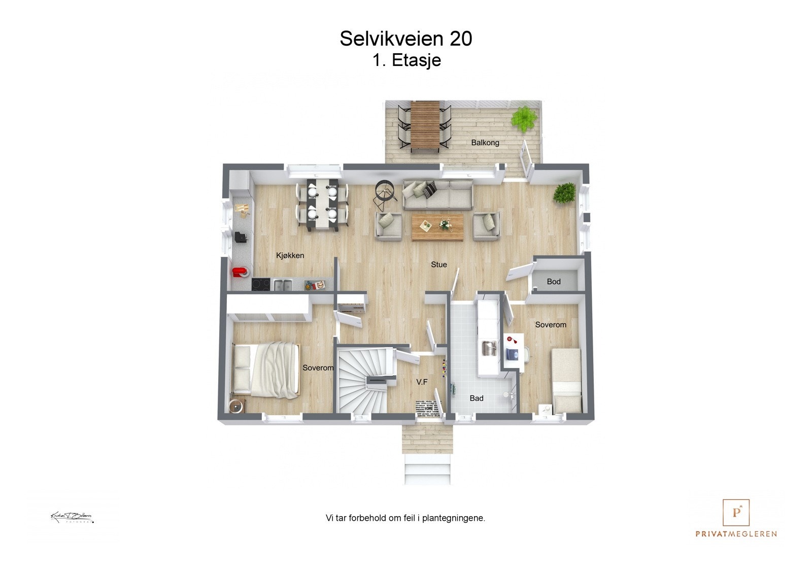 Selvikveien 20 - 3D plantegning 1. Etasje Galleribilde