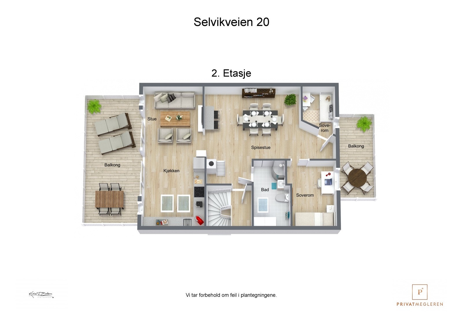 Selvikveien 20 - 3D plantegning 2. Etasje Galleribilde