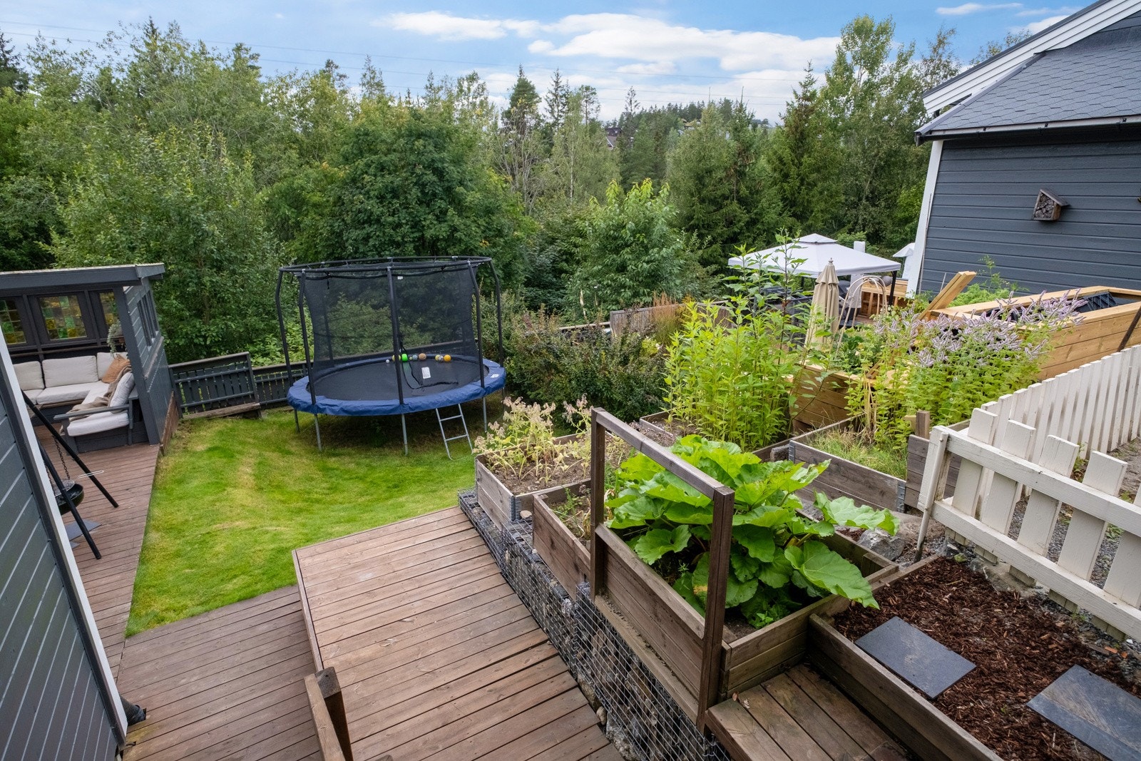 Det er frodige arealer mellom andelen som har blitt beplantet av beboerne. Galleribilde