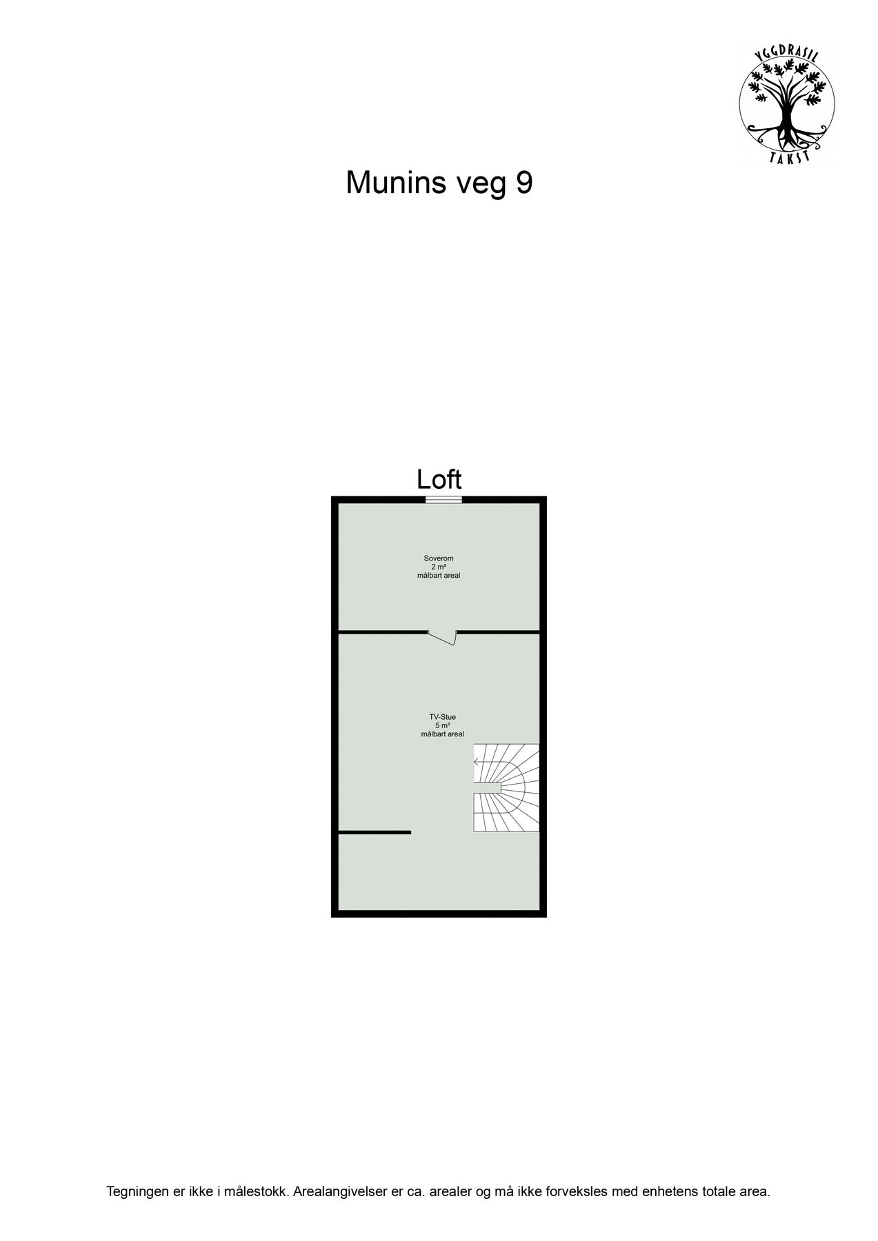 Planskisse loftsetasje - Loftet byr på en koselig tv-stue med et eget soverom. Galleribilde