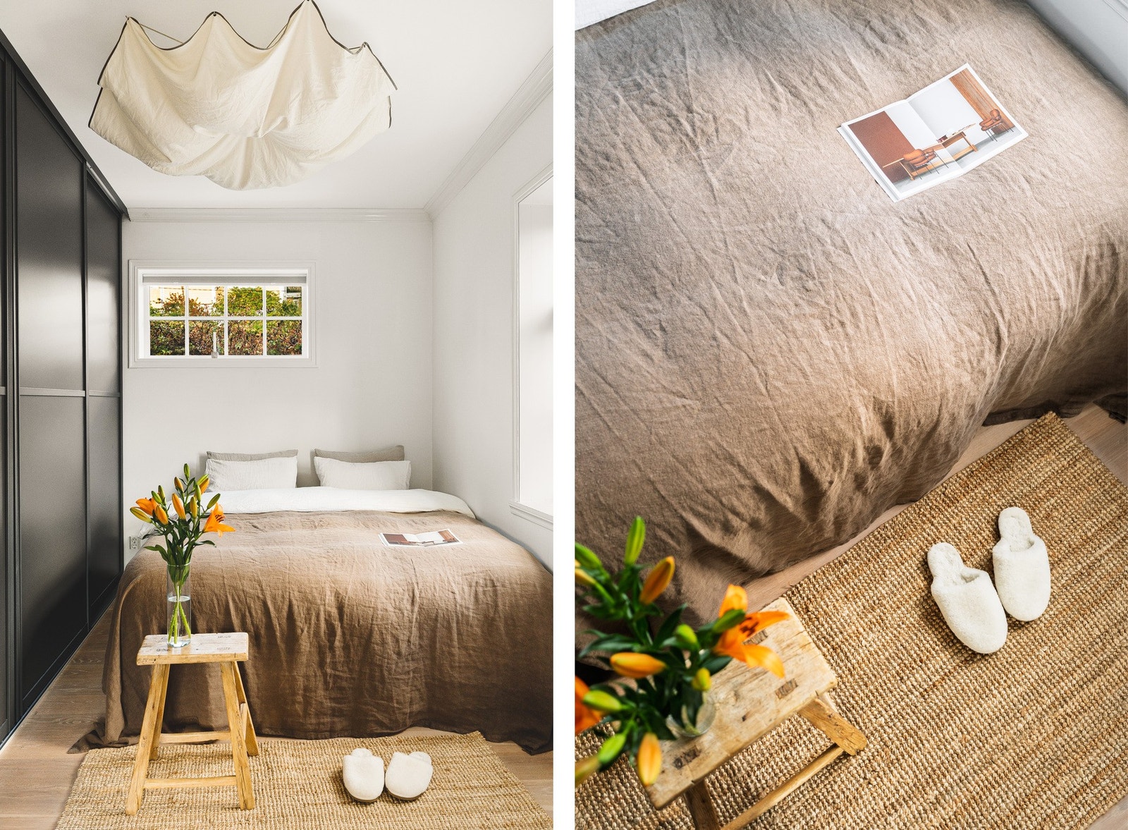 Plass til stor seng og god oppbevaringsplass i medfølgende garderobeskap. Galleribilde