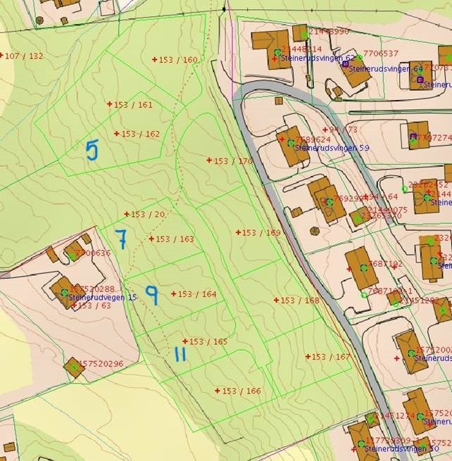 Liengvegen 11 er ledig, markert på kartet. Galleribilde