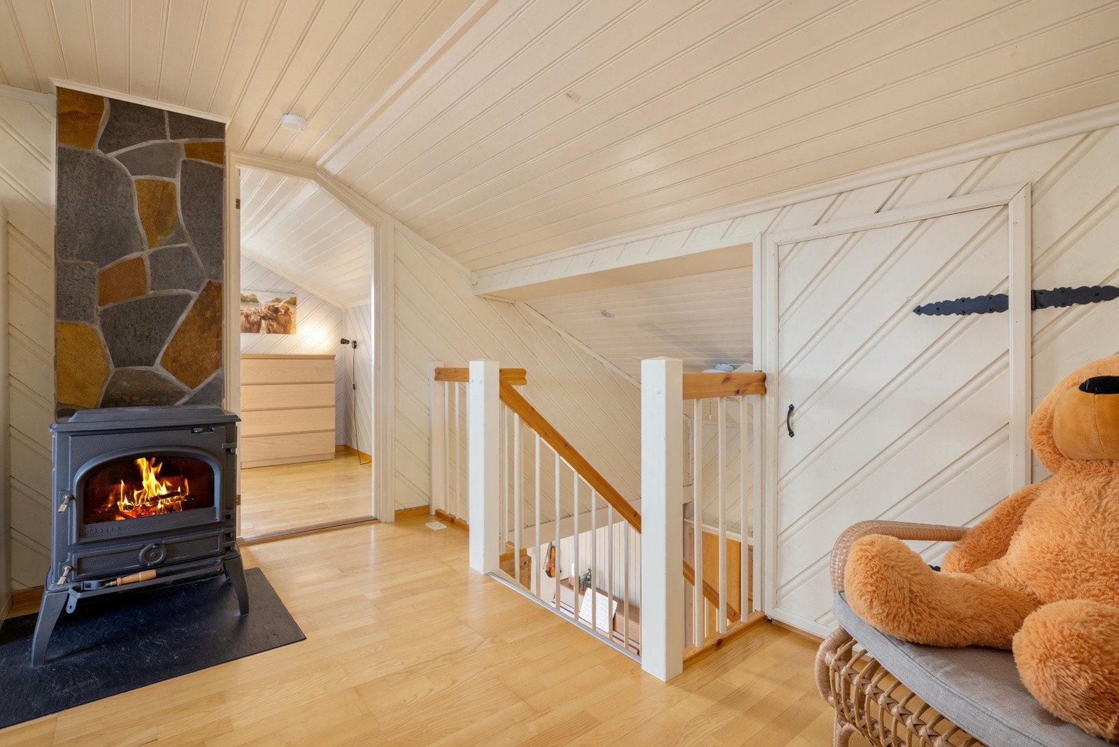 Loftsetasjen har også muligheter for vedfyring. Galleribilde