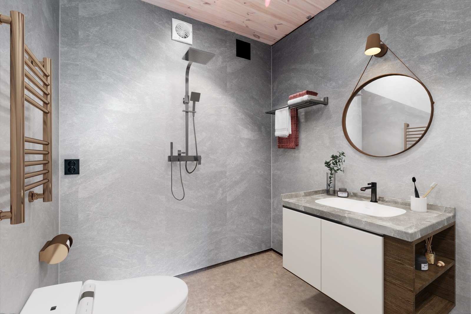 Her står ny eier fritt til å innrede etter ønske (illustrasjonen på bilde avviker fra faktisk plassering av rør) Galleribilde