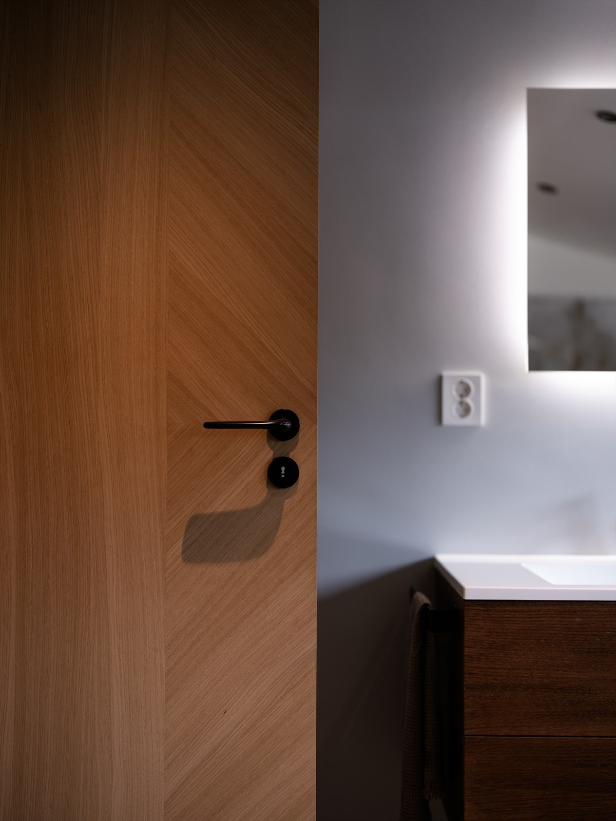 Massive og premium eikedører med moderne design og høy finish. Skjulte hengsler og ingen terskel Galleribilde