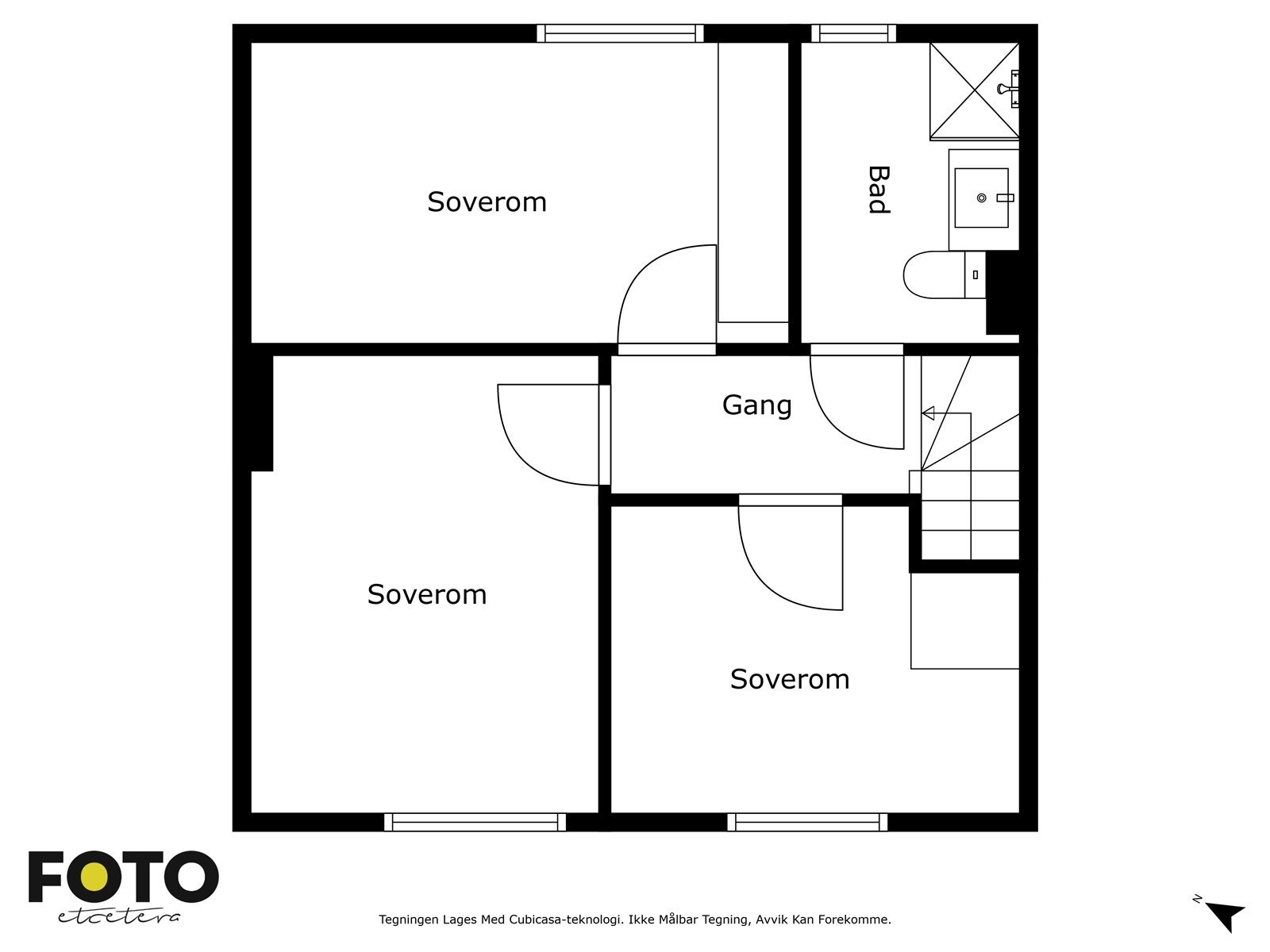 Oversiktlig planløsning i 2. etasje med tre soverom og bad - optimal for barnefamilien. Galleribilde