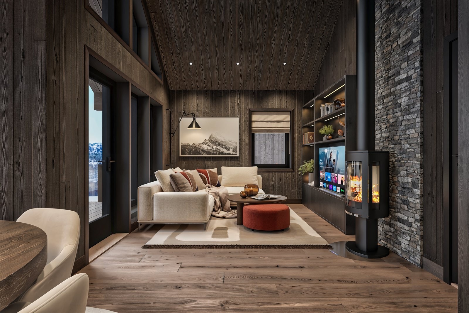 Det naturlige samlingspunktet i leiligheten er det sosiale og innbydende oppholdsrommet. De gjennomførte og harmoniske fargevalgene sammen med raust med naturlig lys inn i rommet skaper en perfekt ramme for din fritidsdrøm. Galleribilde