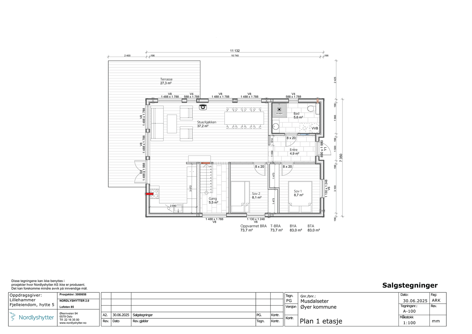Plantegning hovedplan Lofoten 85 med sideinngang Galleribilde