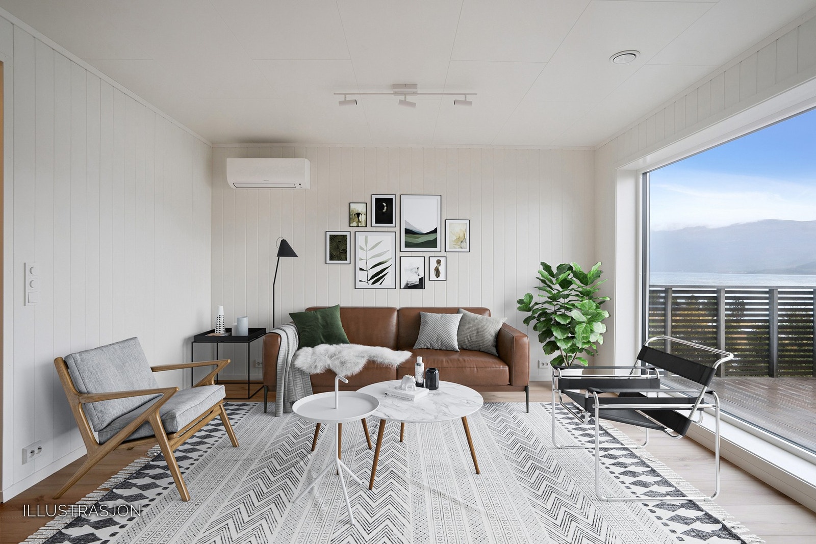 Fra gang så kommer man inn i stuen (bildet er digitalt møblert). Galleribilde