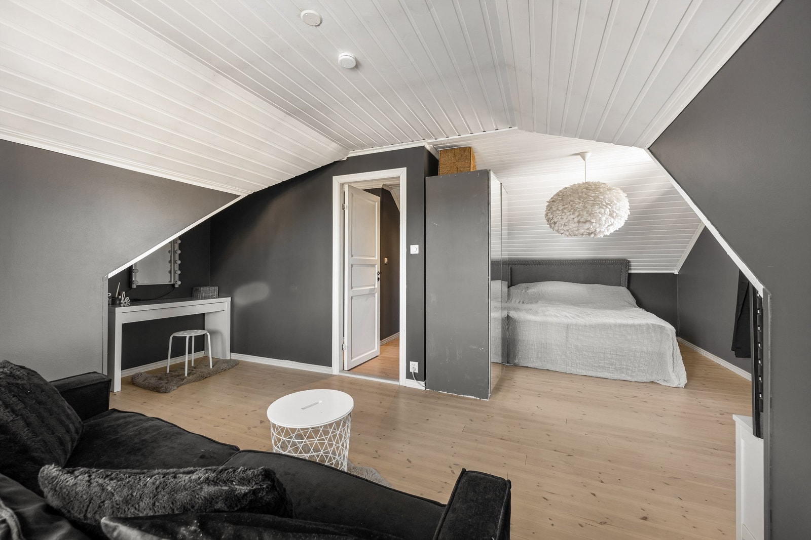Rommet har god plass til seng og diverse soveromsmøblement samt en loftsstue Galleribilde