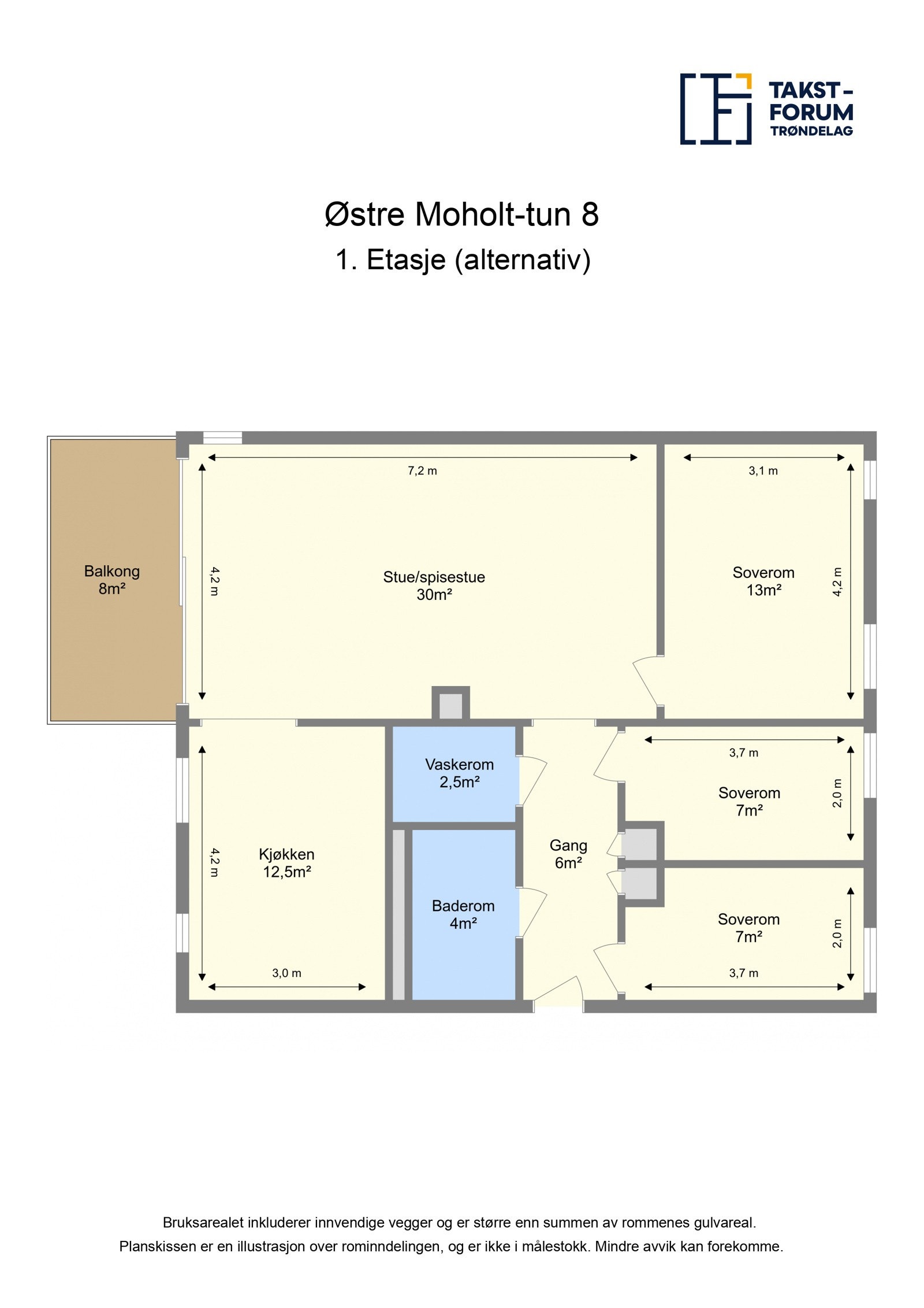 Leiligheten var opprinnelig en 4-roms, men er omgjort til 3-roms med større stue. Galleribilde