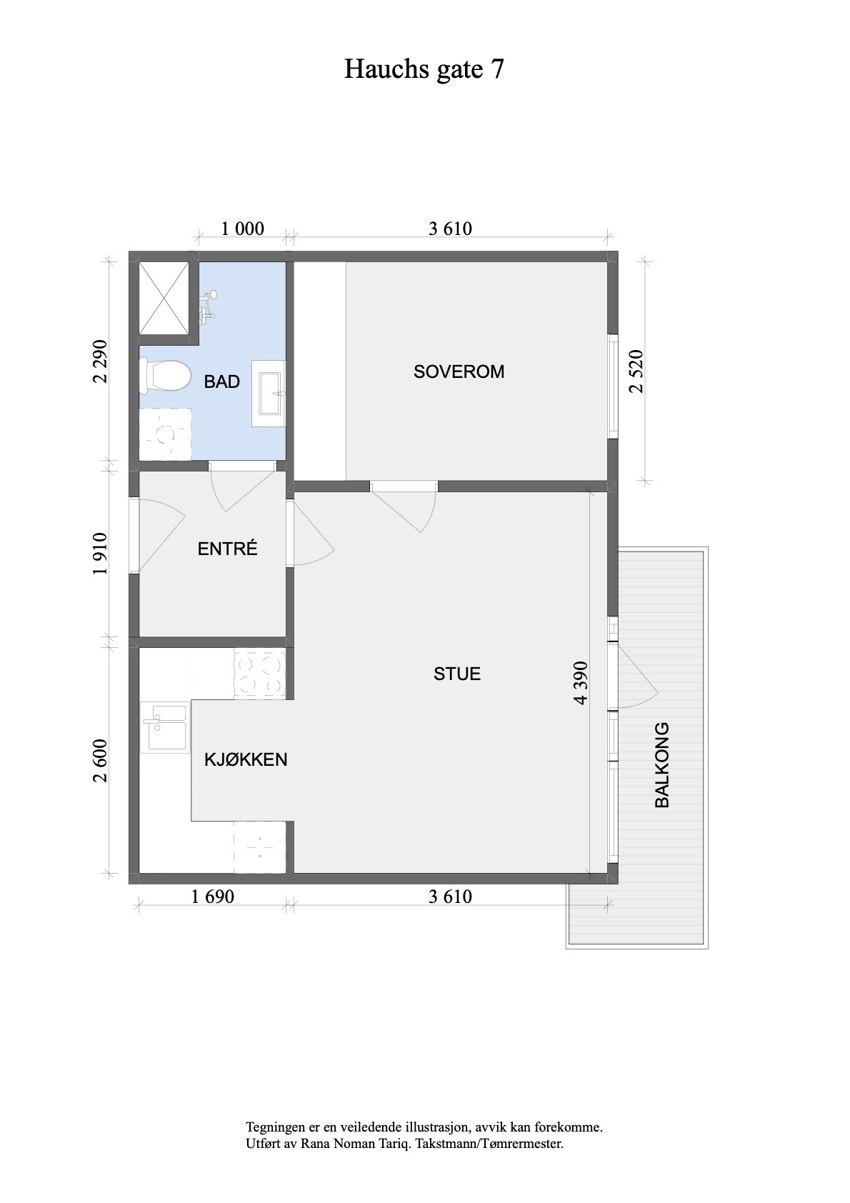 Målsatt plantegning av leiligheten. Galleribilde