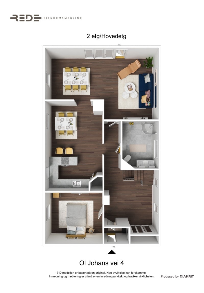 Planløsning med forslag til møblering. Galleribilde