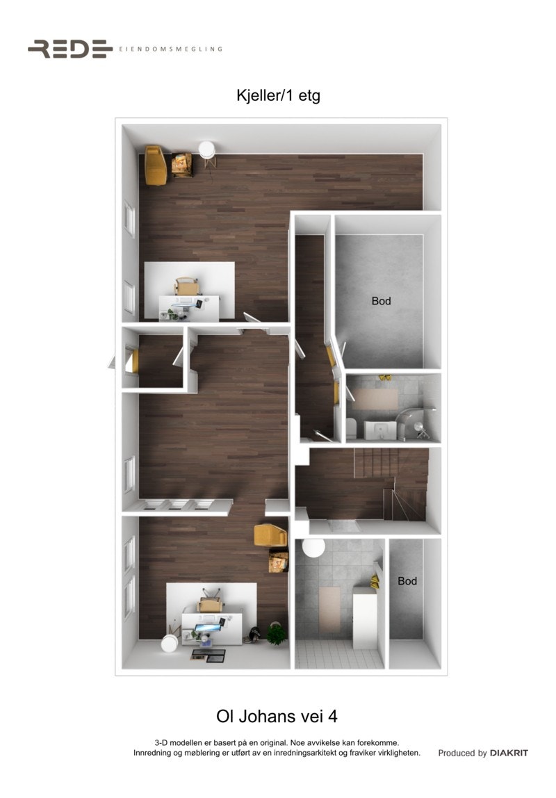 Planløsning med forslag til møblering. Galleribilde