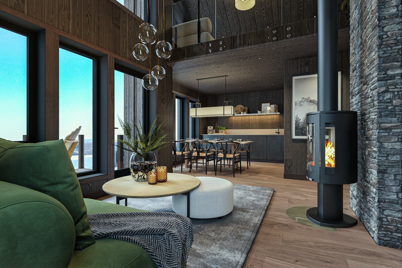 For den ekstra gode varmen og ikke minst riktige stemningen leveres leilighetene med peisovn. Gjennom de store vindusflatene kan du nyte utsikten utover området. Galleribilde