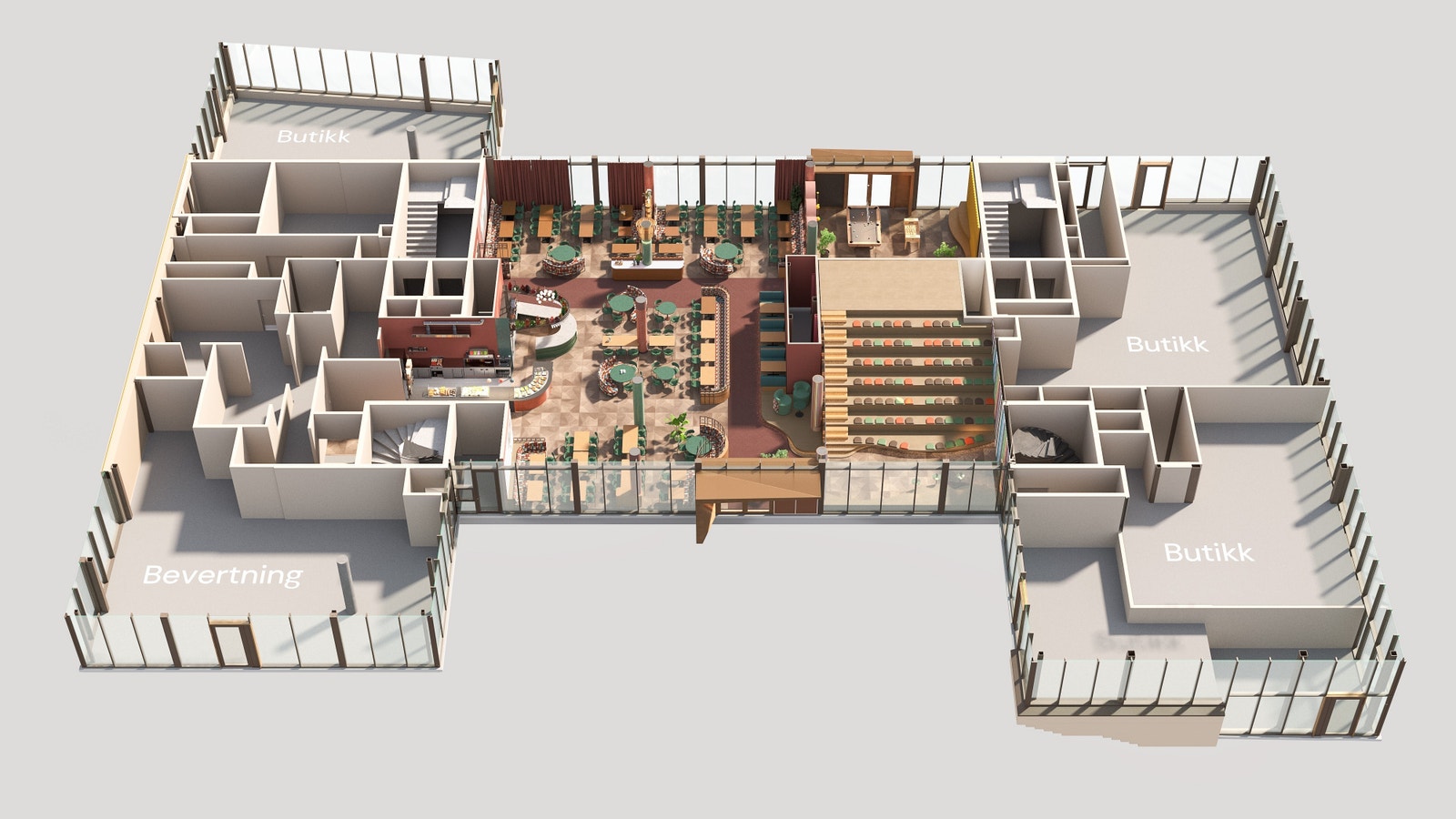 Spennende 1. etasje med blant annet husrestaurant, amfim spillsone og uteieareal. Galleribilde