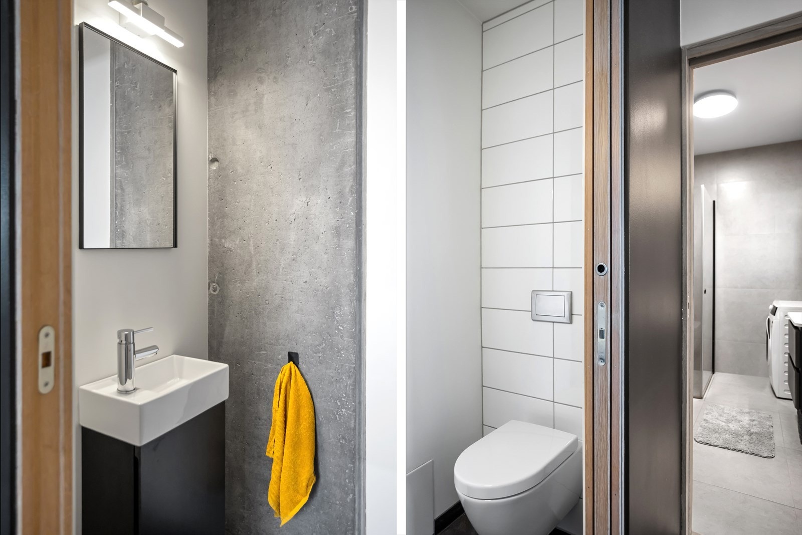 Både baderommet og det separate toalettrommet har vegghengt wc. Galleribilde