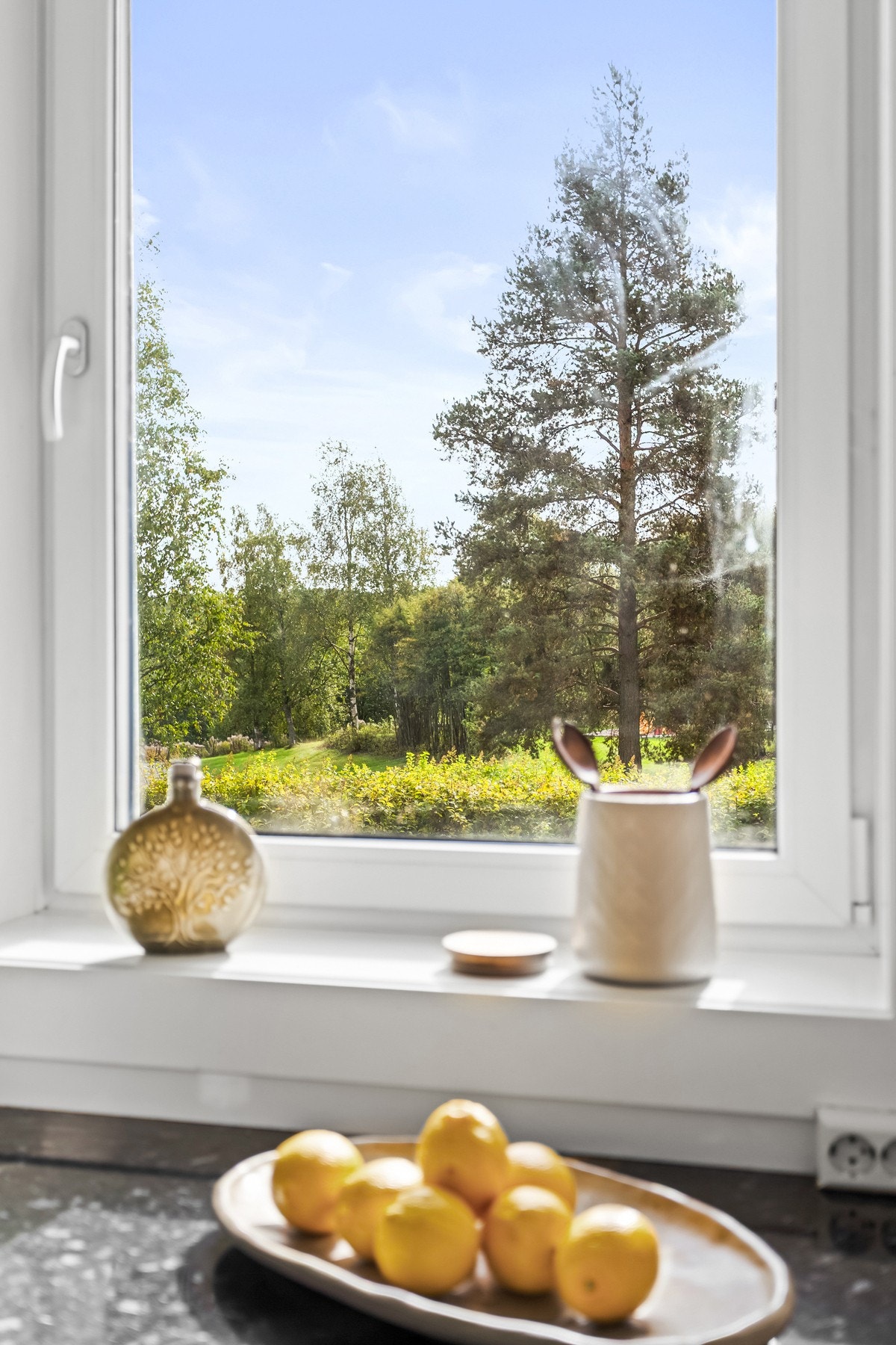 Fra kjøkkenet har du flott utsikt mot naturskjønne omgivelser Galleribilde