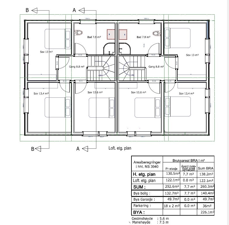 Byggetegning tomannsbolig loft Galleribilde