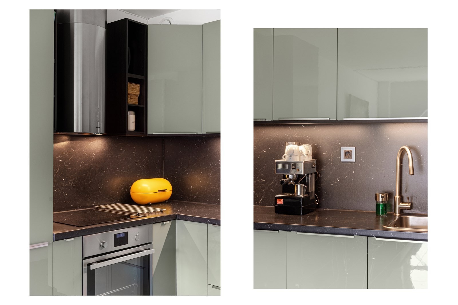 Det er integrerte hvitevarer som induksjonstopp, nedfelt vask, stekeovn og oppvaskmaskin. Galleribilde