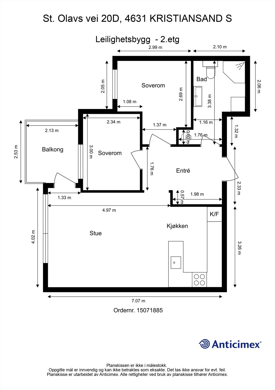 2. Etasje - 2D plantegning med mål Galleribilde