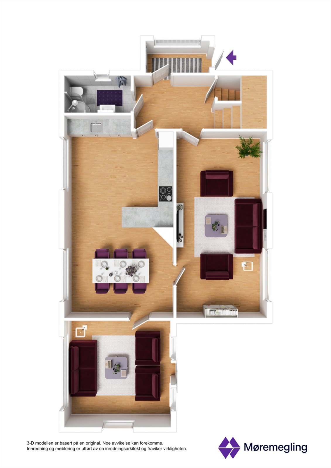 Plantegning 1. etasje - 3D Galleribilde