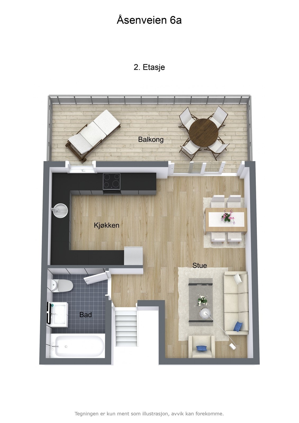 Illustrasjon Åsenveien 6a - 3D - 2. Etasje Galleribilde