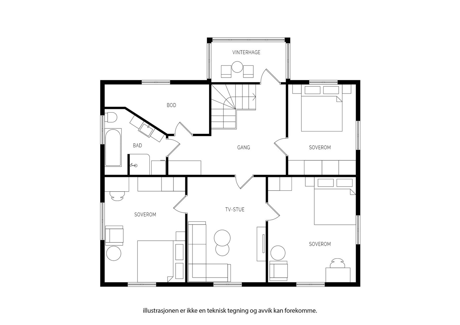 Plantegning 2. etasje - Ikke målbar og avvik kan forekomme. Galleribilde
