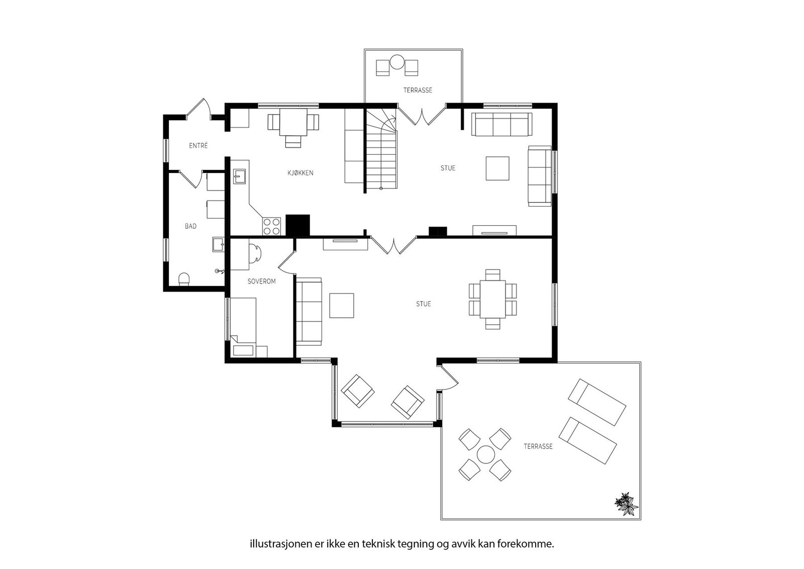 Plantegning 1. etasje - Ikke målbar og avvik kan forekomme. Galleribilde