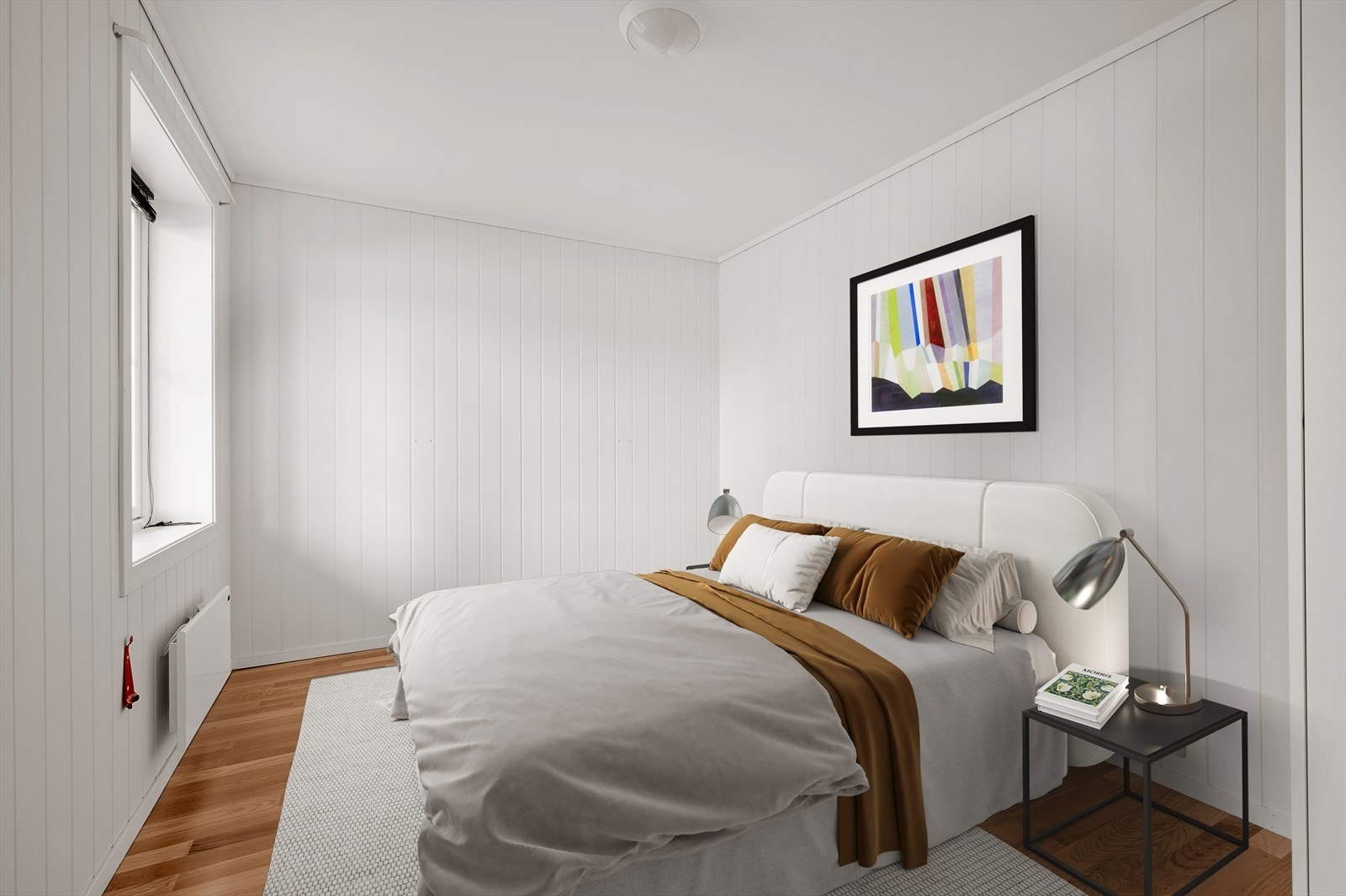 Godt soverom med løst garderobeskap som medfølger (bildet er digitalt stylet). Galleribilde