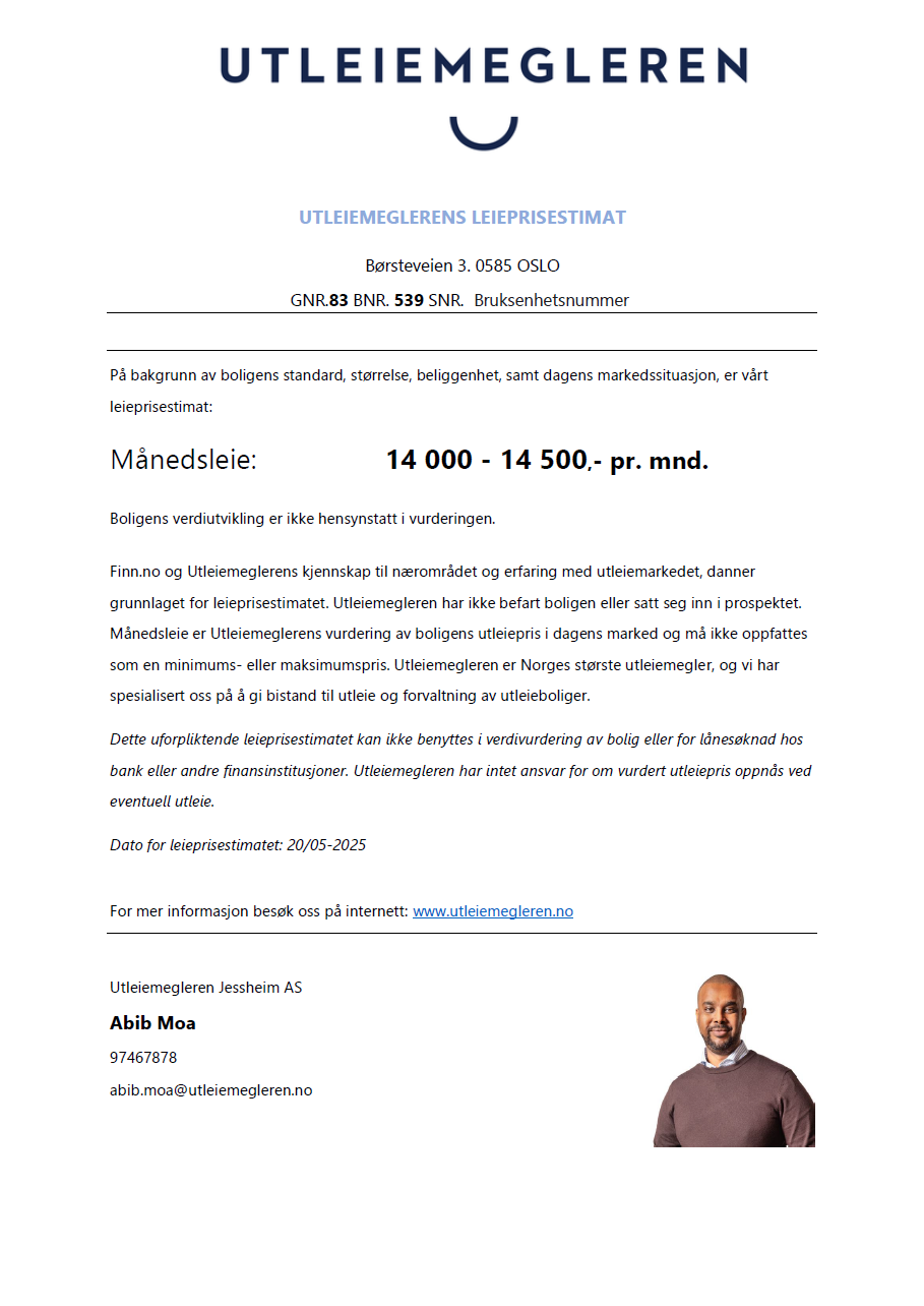 Leieprisestimat fra Utleiemegleren. Galleribilde