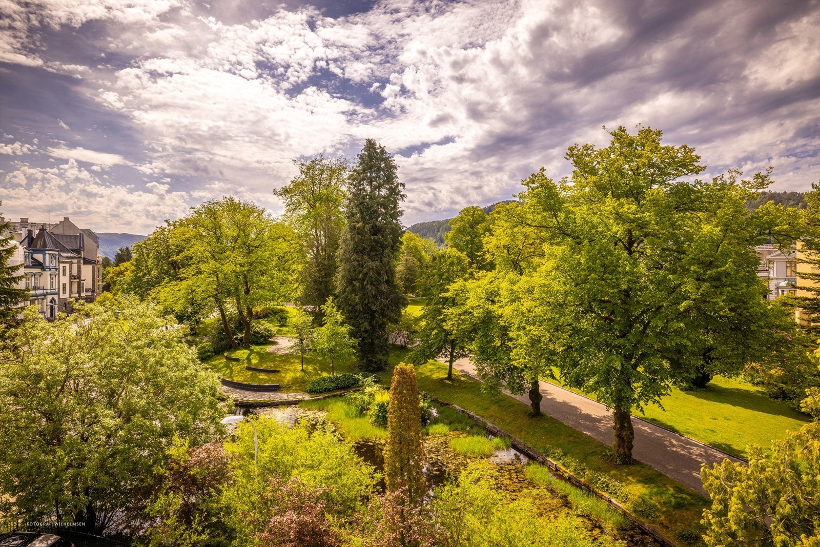- Harald Hårfagres gate stopper kun noen få meter fra Nygårdsparken. Parken er flittig brukt og det er ofte arrangementer her for store og små. Sommerstid flokker studenter seg langs parkens grønne lunger - Galleribilde