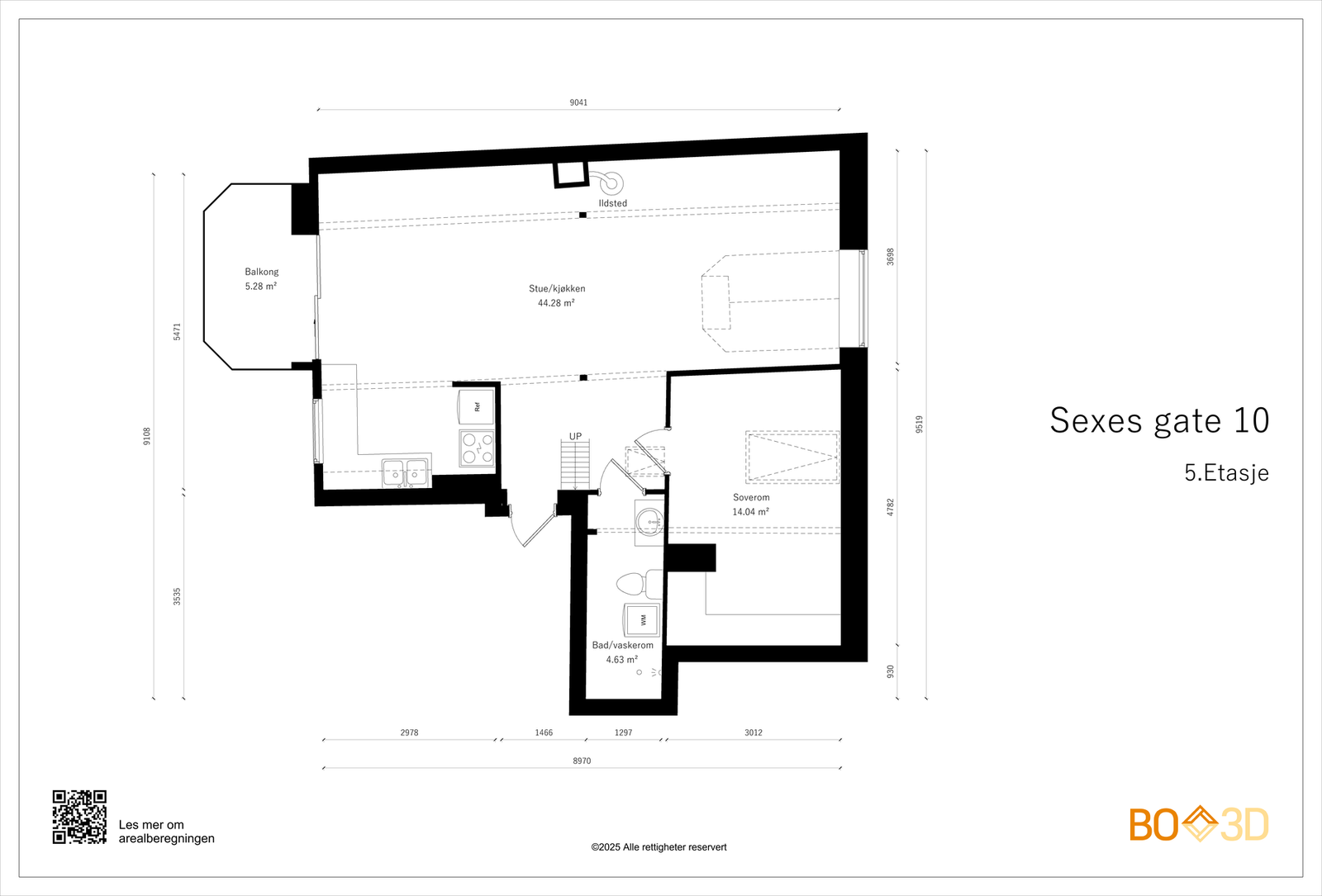 Plantegning. Her får du en luftig og gjennomgående 2-roms av svært god størrelse. Galleribilde