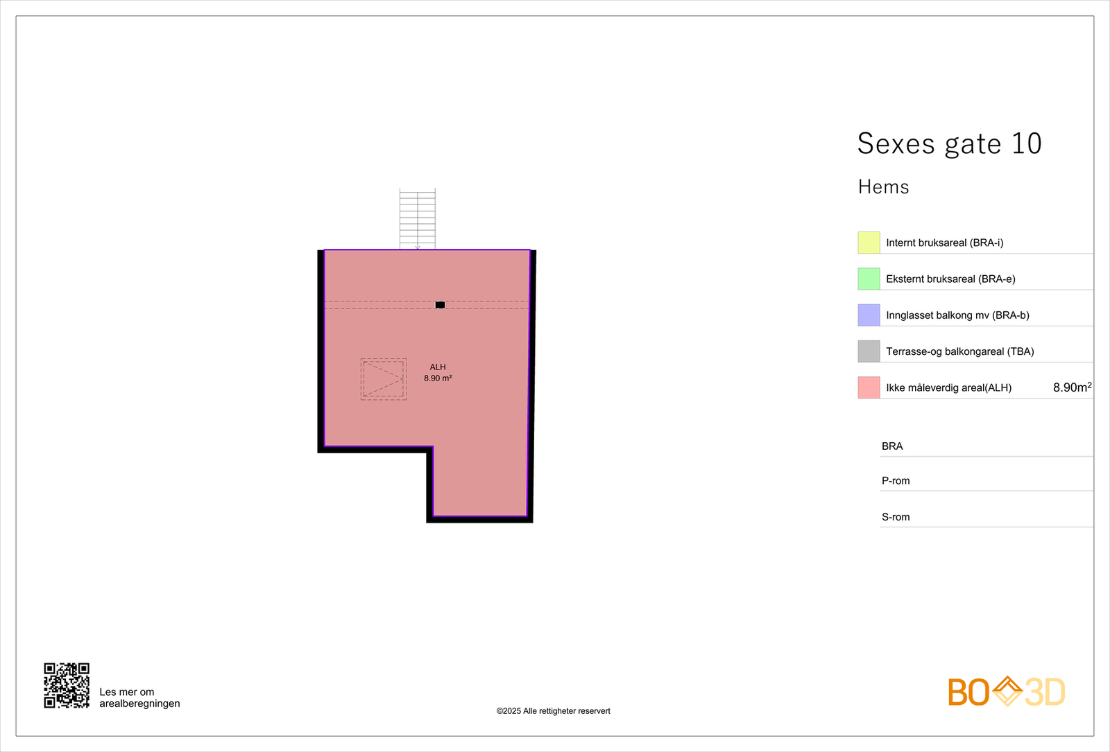 Plantegning av hemsen. Hemsen er ikke inntatt i målbart BRA grunnet for lav takhøyde. Galleribilde
