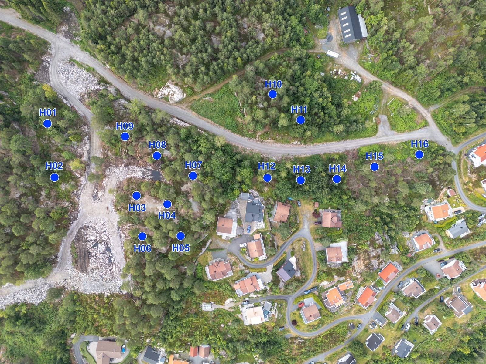 Bildet viser en ca oversikt over tomtenes plassering Galleribilde