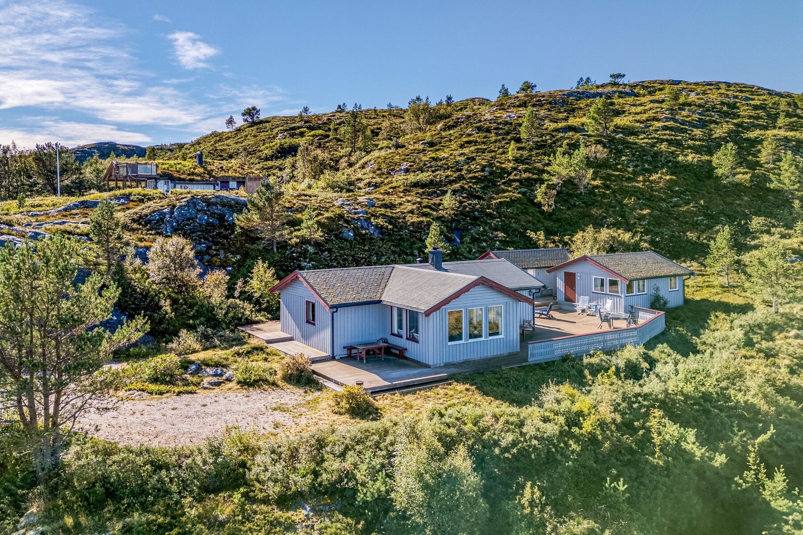 I tilknytting til terrassen finners bod på 15 kvm. og uthus på 27 kvm. med gode lagringsmuligheter til det man måtte trenge på hytta Galleribilde