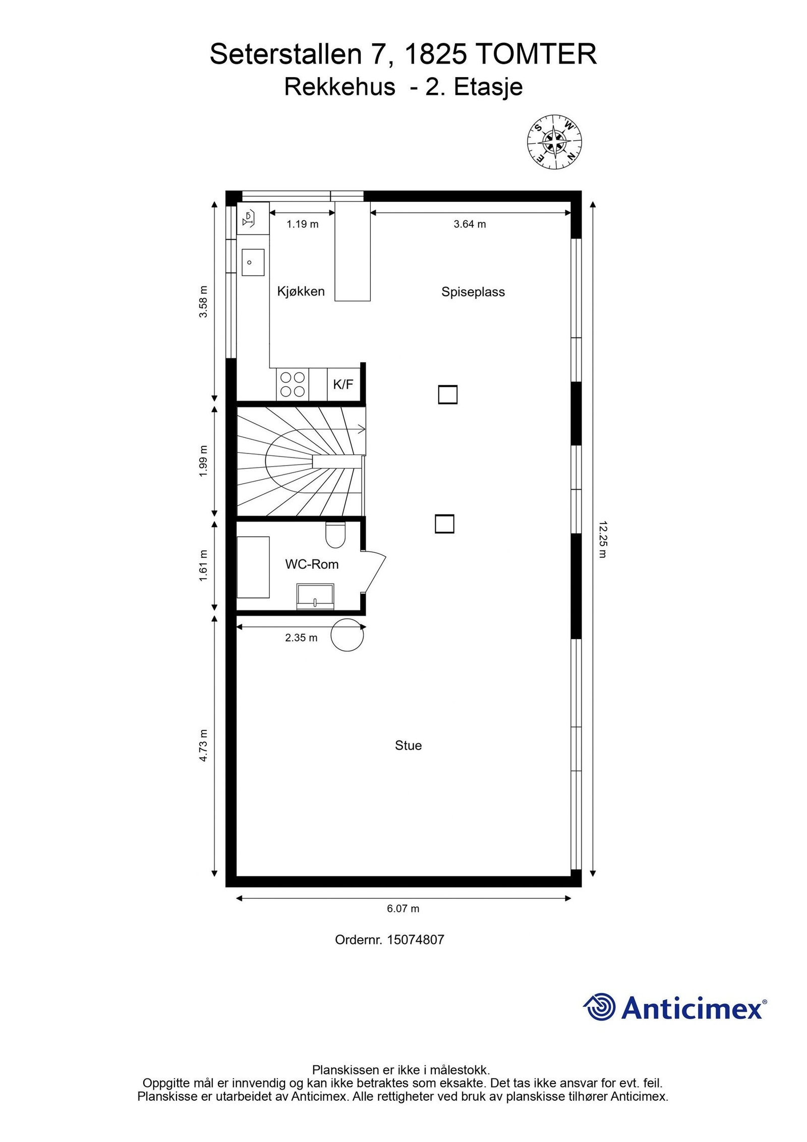 Plantegning av 2. etasje Seterstallen 7. Stue, kjøkken og spisestue med åpen planløsning og sosiale soner. Galleribilde