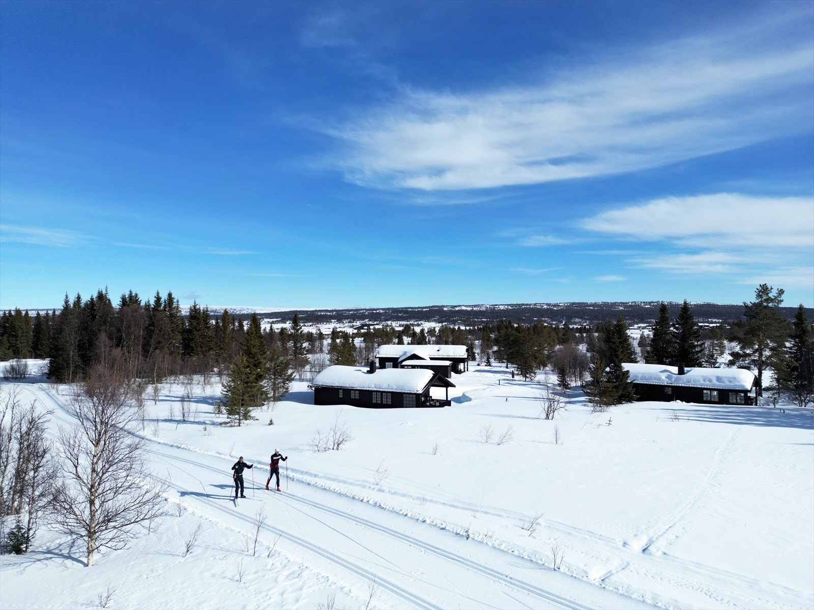 Flotte langrennsløyper rett forbi hytta, som ligger til høyre i bildet. Galleribilde