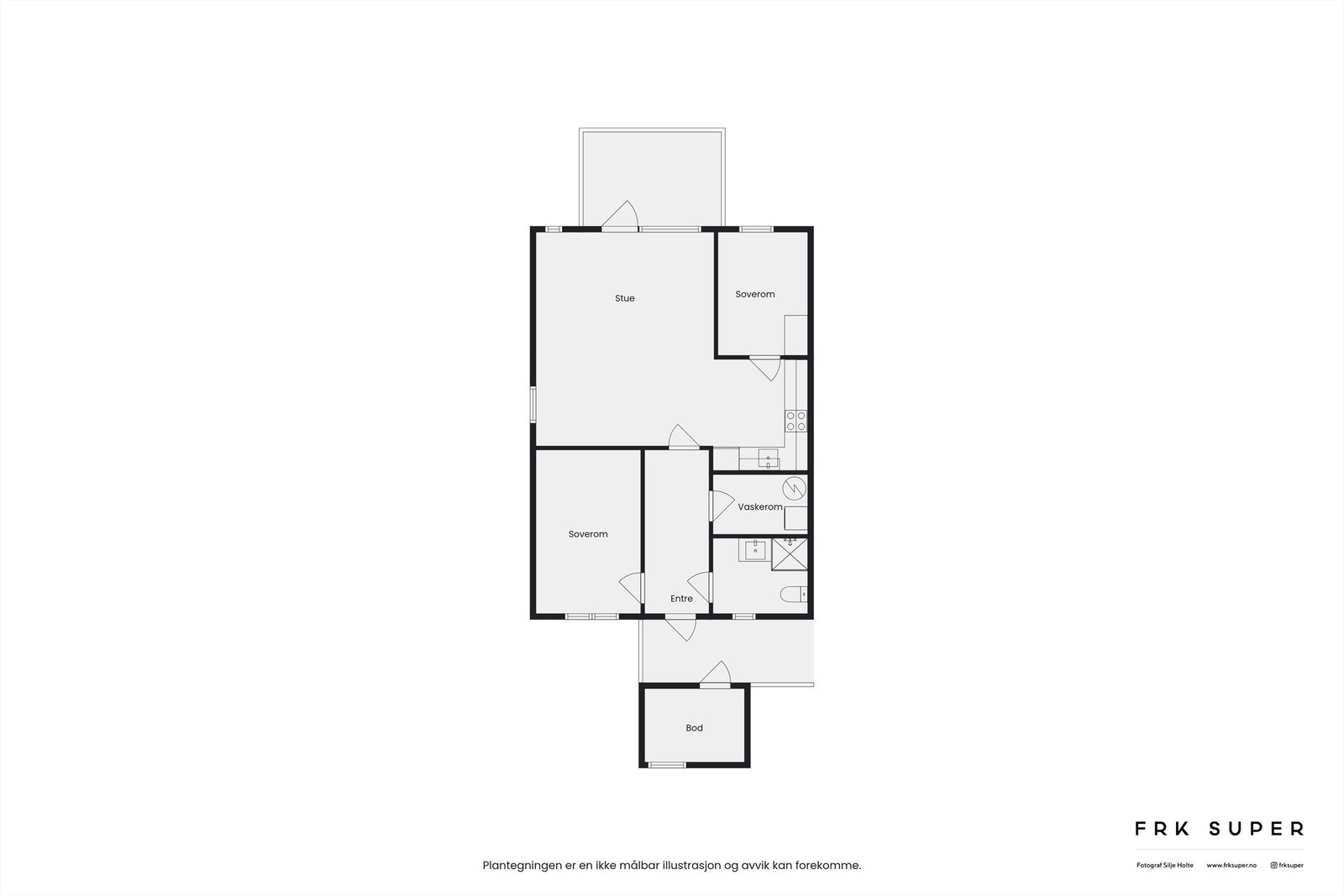 Planskisse: Meget god planløsning med smart arealfordeling. Praktisk med egen stor bod vis-a-vis entre. Galleribilde